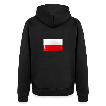 Polen Flagge Fahne Blechschild-Optik - Unisex Premium Bio Zip Hoodie - Schwarz - Hinten - Nico (187cm)