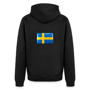 Schweden Flagge Fahne Blechschild-Optik - Unisex Premium Bio Zip Hoodie - Schwarz - Hinten - Nico (187cm)