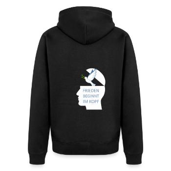 Frieden beginnt im Kopf Friedenstaube Peace - Unisex Premium Bio Zip Hoodie - Schwarz - Hinten - Nico (187cm)