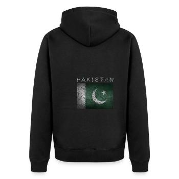 Pakistan Flagge - Unisex Premium Bio Zip Hoodie - Schwarz - Hinten - Nico (187cm)