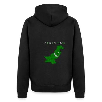 Pakistan Karte Flagge - Unisex Premium Bio Zip Hoodie - Schwarz - Hinten - Nico (187cm)