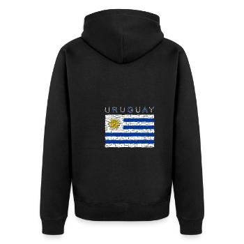 Uruguay Flagge - Unisex Premium Bio Zip Hoodie - Schwarz - Hinten - Nico (187cm)
