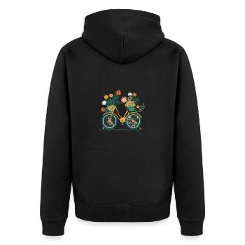 Süße Abenteuer Blumenrad Tour 6 - Unisex Premium Bio Zip Hoodie - Schwarz - Hinten - Nico (187cm)