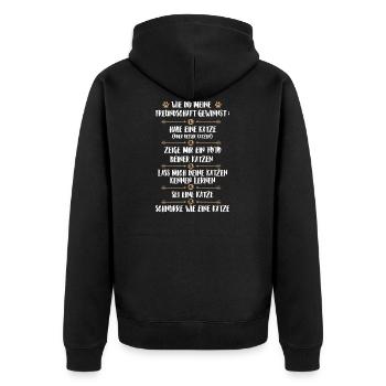 Katzen Shirt Freundschaft - Unisex Premium Bio Zip Hoodie - Schwarz - Hinten - Nico (187cm)
