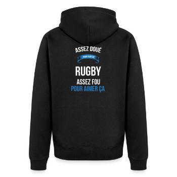 Rugby assez doué fou homme - Veste à capuche bio Premium Unisexe - noir - Dos - Nico (187cm)