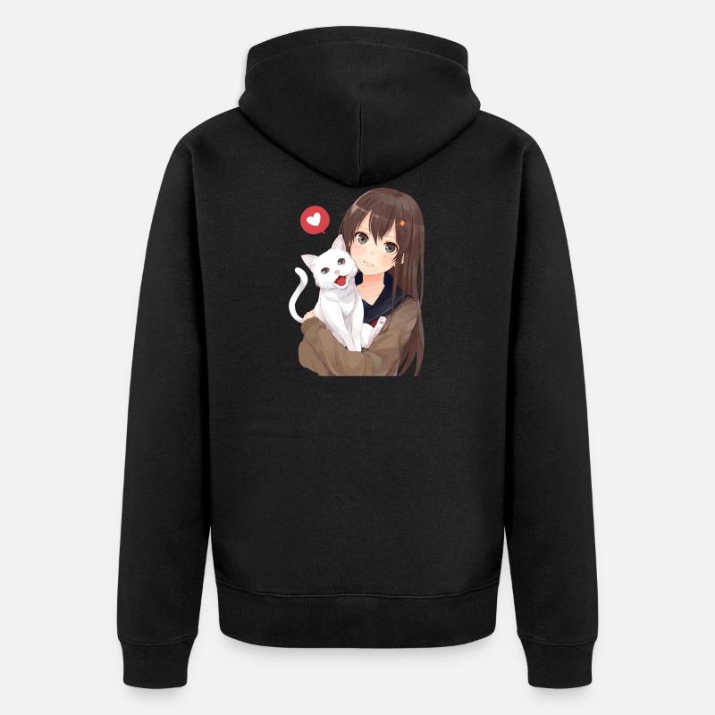 fille avec chat - Veste à capuche bio Premium Unisexe - noir