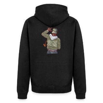 Rapper mit Goldkette und swag - Unisex Premium Bio Zip Hoodie - Schwarz - Hinten - Nico (187cm)