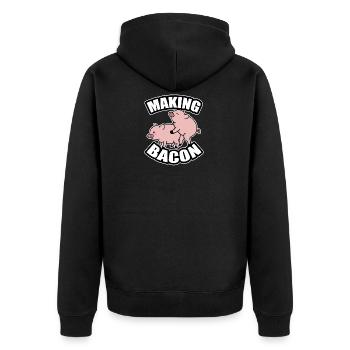 Schinken Tier rosa Schweine Schwein Bacon Geschenk - Unisex Premium Bio Zip Hoodie - Schwarz - Hinten - Nico (187cm)