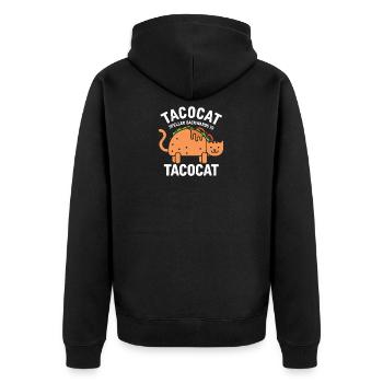 Katze Tacocat rückwärts heißt Tacocat Geschenk - Unisex Premium Bio Zip Hoodie - Schwarz - Hinten - Nico (187cm)