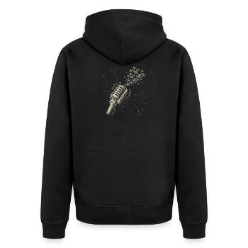 Vintage Mikrofon Noten Explosion Musik Klang Spaß - Unisex Premium Bio Zip Hoodie - Schwarz - Hinten - Nico (187cm)