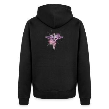 Krankenschwester Symbol medizinisch Medizin Arzt - Unisex Premium Bio Zip Hoodie - Schwarz - Hinten - Nico (187cm)
