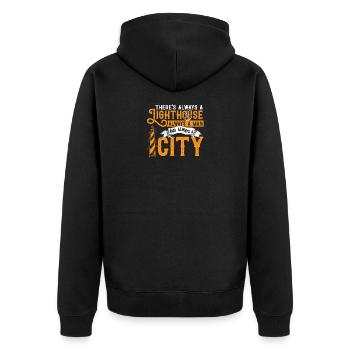 Lighthouse sea light gift water star fun - Unisex Premium Organic Zip Hoodie - black - Back - Nico (187cm)