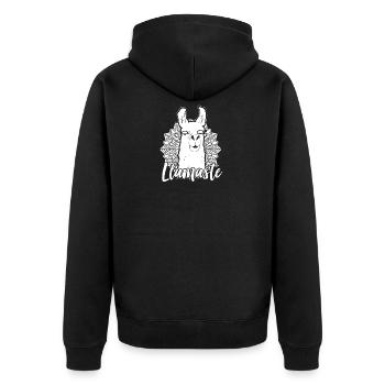 Llamaste Namaste Yoga Lama Tier Geschenk Spucke - Unisex Premium Bio Zip Hoodie - Schwarz - Hinten - Nico (187cm)