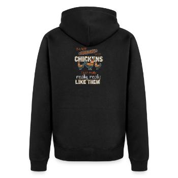 Huhn Bauer Bauernhof Dorf Tier Geschenk Hahn Henne - Unisex Premium Bio Zip Hoodie - Schwarz - Hinten - Nico (187cm)