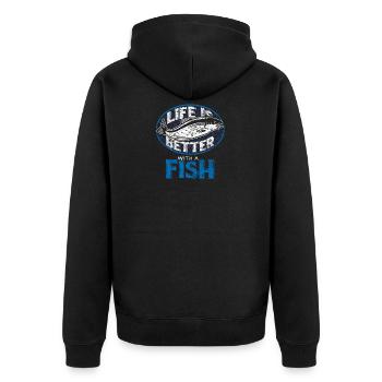 Fish fishing fisherman angler animal nature gift - Unisex Premium Organic Zip Hoodie - black - Back - Nico (187cm)