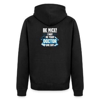 Medizin Student Arzt Doktor Geschenk Spritze - Unisex Premium Bio Zip Hoodie - Schwarz - Hinten - Nico (187cm)