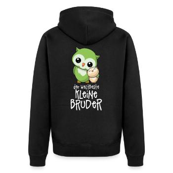 Der weltbeste kleine Bruder - Eulen Geschwister - Unisex Premium Bio Zip Hoodie - Schwarz - Hinten - Nico (187cm)