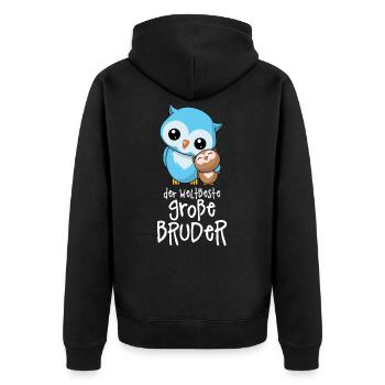 Der weltbeste große Bruder - Großer Bruder Eulen - Unisex Premium Bio Zip Hoodie - Schwarz - Hinten - Nico (187cm)