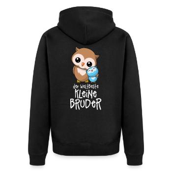 Der weltbeste kleine Bruder - Eulen Geschwister - Unisex Premium Bio Zip Hoodie - Schwarz - Hinten - Nico (187cm)