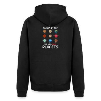 Pluto - Unisex Premium Organic Zip Hoodie - black - Back - Nico (187cm)