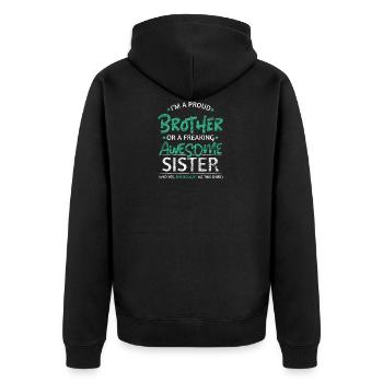 Stolzer Bruder Schwester - Unisex Premium Bio Zip Hoodie - Schwarz - Hinten - Nico (187cm)