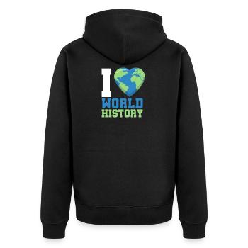 Weltgeschichte - Unisex Premium Bio Zip Hoodie - Schwarz - Hinten - Nico (187cm)