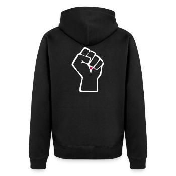 Revolution mit Herz und Toleranz - Unisex Premium Bio Zip Hoodie - Schwarz - Hinten - Nico (187cm)