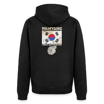 Namyang Turbo dirty - Unisex Premium Bio Zip Hoodie - Schwarz - Hinten - Nico (187cm)