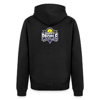 Pickleball Shirt: Happy People Play Pickleball - Unisex Premium Bio Zip Hoodie - Schwarz - Hinten - Nico (187cm)