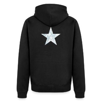 Blauer und weißer Marmorstern - Unisex Premium Bio Zip Hoodie - Schwarz - Hinten - Nico (187cm)