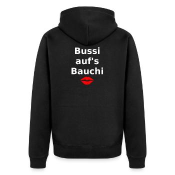 bussi aufs bauchi - Unisex Premium Bio Zip Hoodie - Schwarz - Hinten - Nico (187cm)