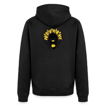 Sonnenblume und Bienen schwarz und gelb - Unisex Premium Bio Zip Hoodie - Schwarz - Hinten - Nico (187cm)