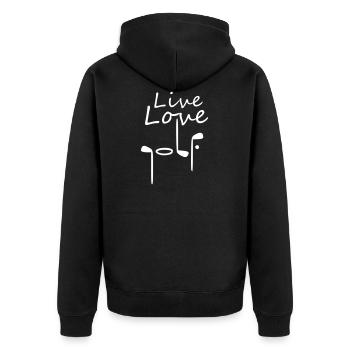 live love golf - Unisex Premium Bio Zip Hoodie - Schwarz - Hinten - Nico (187cm)