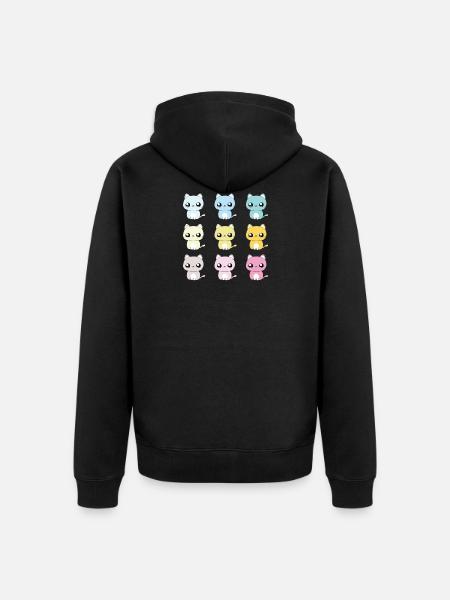 9 Liv Cute Kawaii Katte Pastel - Premium økologisk unisex-hættejakke - sort
