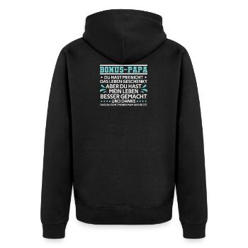 Bonus Papa Stiefvater Geschenk Pflegevater - Unisex Premium Bio Zip Hoodie - Schwarz - Hinten - Nico (187cm)