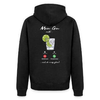 Lustige Gin Liebhaber Tonic Sprüche Geschenk - Unisex Premium Bio Zip Hoodie - Schwarz - Hinten - Nico (187cm)