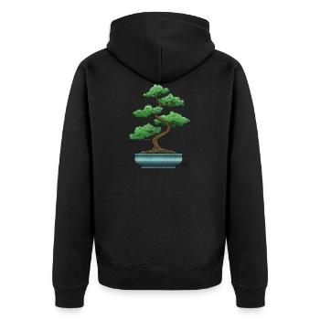 Bonsai in blauem Gericht von RandomShern - Unisex Premium Bio Zip Hoodie - Schwarz - Hinten - Nico (187cm)