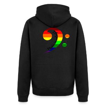 Bassschlüssel Regenbogenfarbe Regenbogenfahne - Unisex Premium Bio Zip Hoodie - Schwarz - Hinten - Nico (187cm)