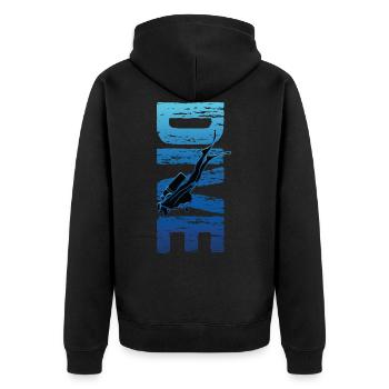 Dive Vertical Text Vintage Scuba Diver - Unisex Premium Organic Zip Hoodie - black - Back - Nico (187cm)