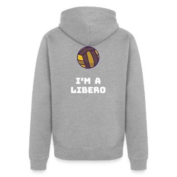 Volleyball Libero Geschenkidee - Unisex Premium Bio Zip Hoodie - Grau meliert - Hinten - Nico (187cm)