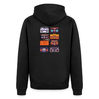 Boombox Retro Vintage Radio Vintage - Unisex Premium Bio Zip Hoodie - Schwarz - Hinten - Nico (187cm)