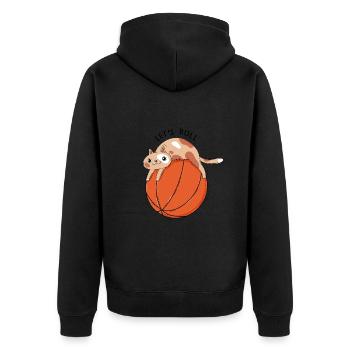 Cat and Basketball - Unisex Premium Organic Zip Hoodie - black - Back - Nico (187cm)