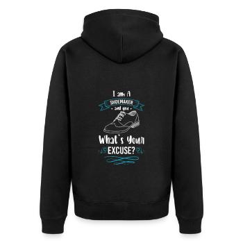 Schuster Schuh Humor Sohle - Unisex Premium Bio Zip Hoodie - Schwarz - Hinten - Nico (187cm)