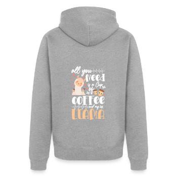 Lama Niedlich Sanft - Unisex Premium Bio Zip Hoodie - Grau meliert - Hinten - Nico (187cm)
