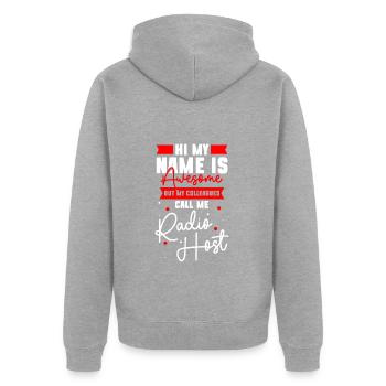 Podcast Beruf Job Puls - Unisex Premium Bio Zip Hoodie - Grau meliert - Hinten - Nico (187cm)