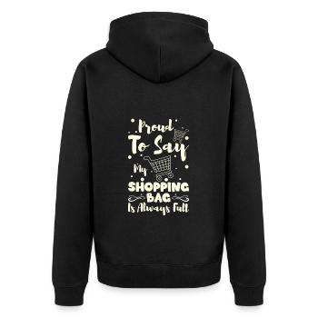 Shopping Shopaholik - Unisex Premium Bio Zip Hoodie - Schwarz - Hinten - Nico (187cm)