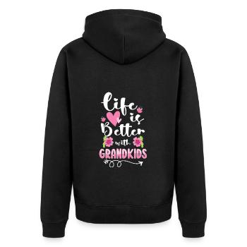 Opa Spaß Liebe - Unisex Premium Bio Zip Hoodie - Schwarz - Hinten - Nico (187cm)