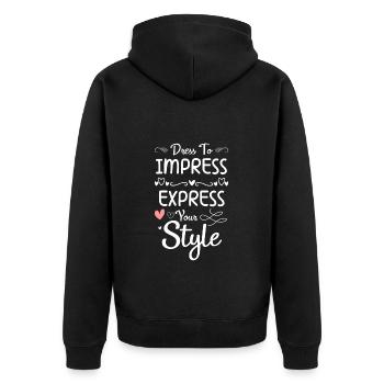 Mode Shoppen Modenschau - Unisex Premium Bio Zip Hoodie - Schwarz - Hinten - Nico (187cm)