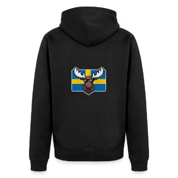 Elch mit Sonnenbrille und schwedischer Flagge - Unisex Premium Bio Zip Hoodie - Schwarz - Hinten - Nico (187cm)
