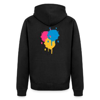 Drei bunte Farbflecken im Graffiti Stil - Unisex Premium Bio Zip Hoodie - Schwarz - Hinten - Nico (187cm)